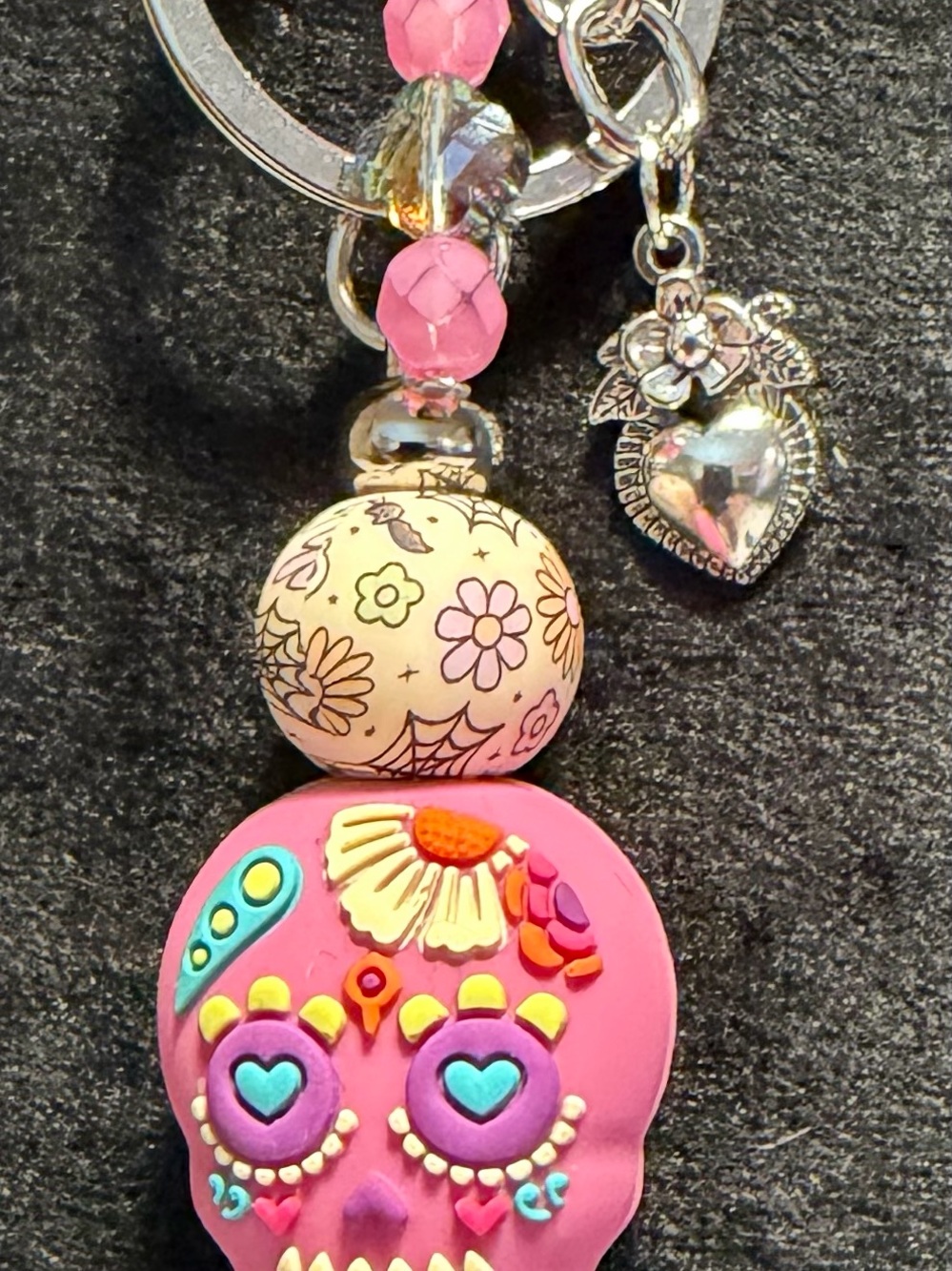 Pink Sugar Skull Charm Keychain charm- Unbranded